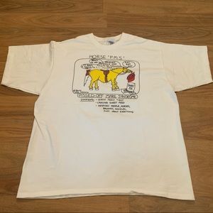 Vintage 90s Equestrian Horse Parody T-shirt Adult XL White Tee